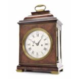 Fine English mahogany double fusee verge table clock, the 7" square silvered dial signed Ellicott,