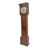 Good seaweed marquetry month going longcase clock with six pillar movement, the 12" square brass