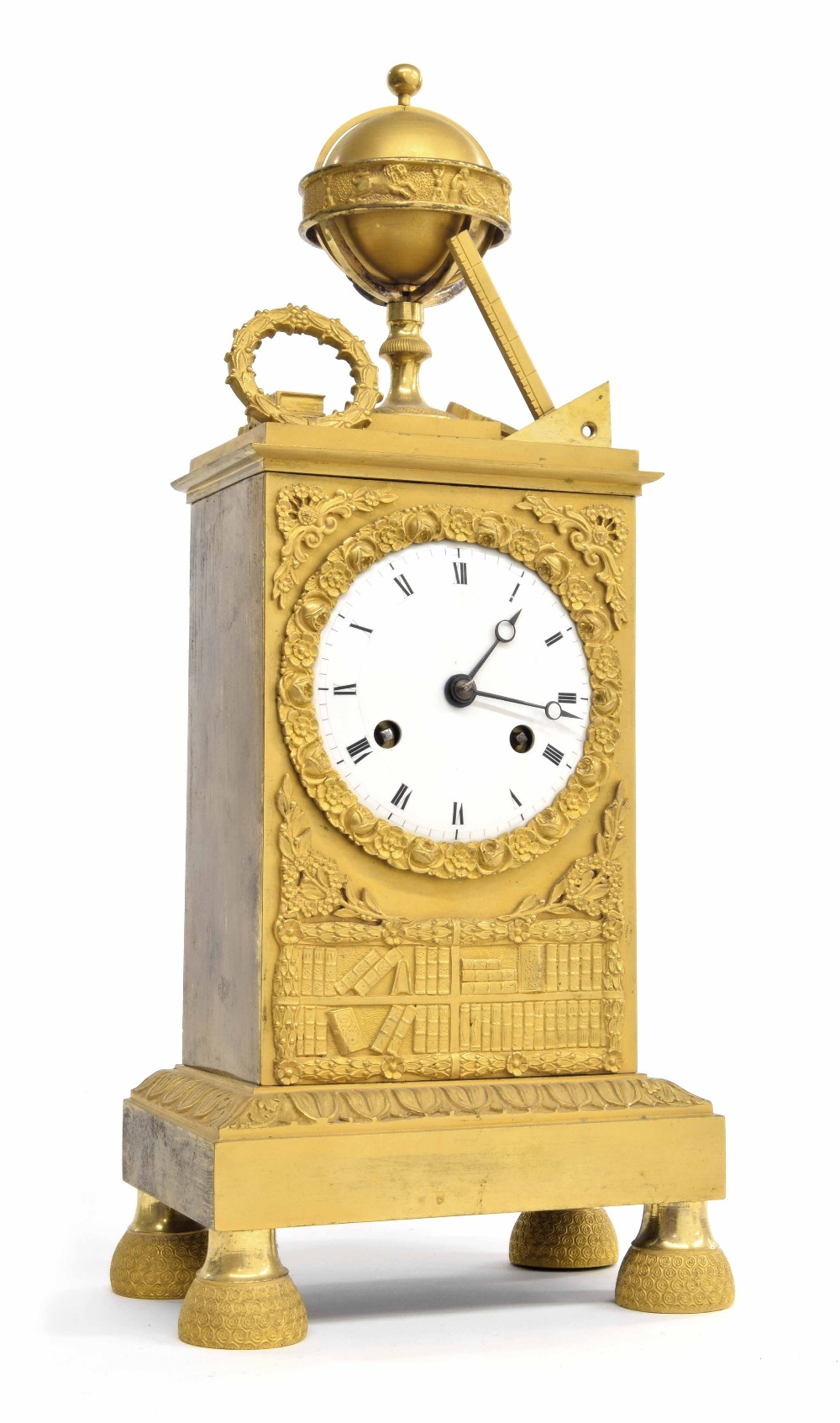 French Empire ormolu two train mantel clock, the movement with outside countwheel striking with