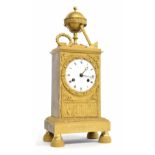 French Empire ormolu two train mantel clock, the movement with outside countwheel striking with