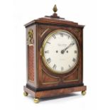 Good English mahogany double fusee bracket clock, the 8" convex white dial and movement back plate