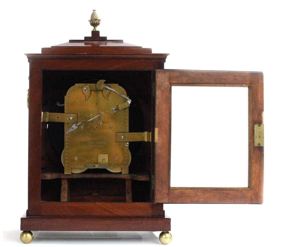 Good English mahogany double fusee bracket clock, the 8" convex white dial and movement back plate - Image 3 of 7