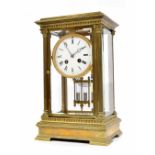 Good French brass four glass two train mantel clock, the Japy Freres movement striking on a gong,
