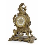 Good Louis XV style bronze mantel clock, the dial with enamel Roman numerals, the movement with half