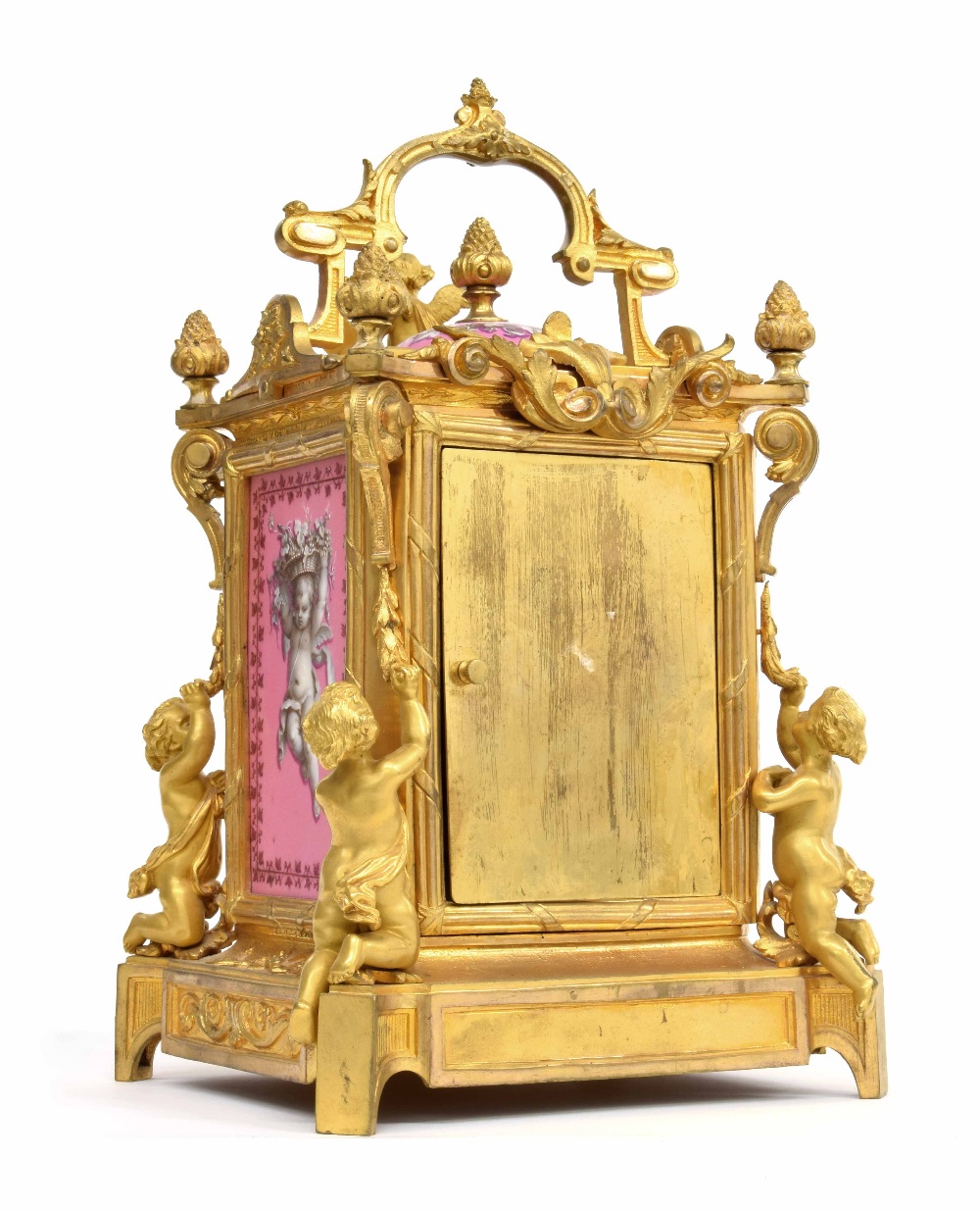 French exhibition giant gilt-bronze and porcelain mounted striking carriage clock, Japy Freres et - Image 3 of 4