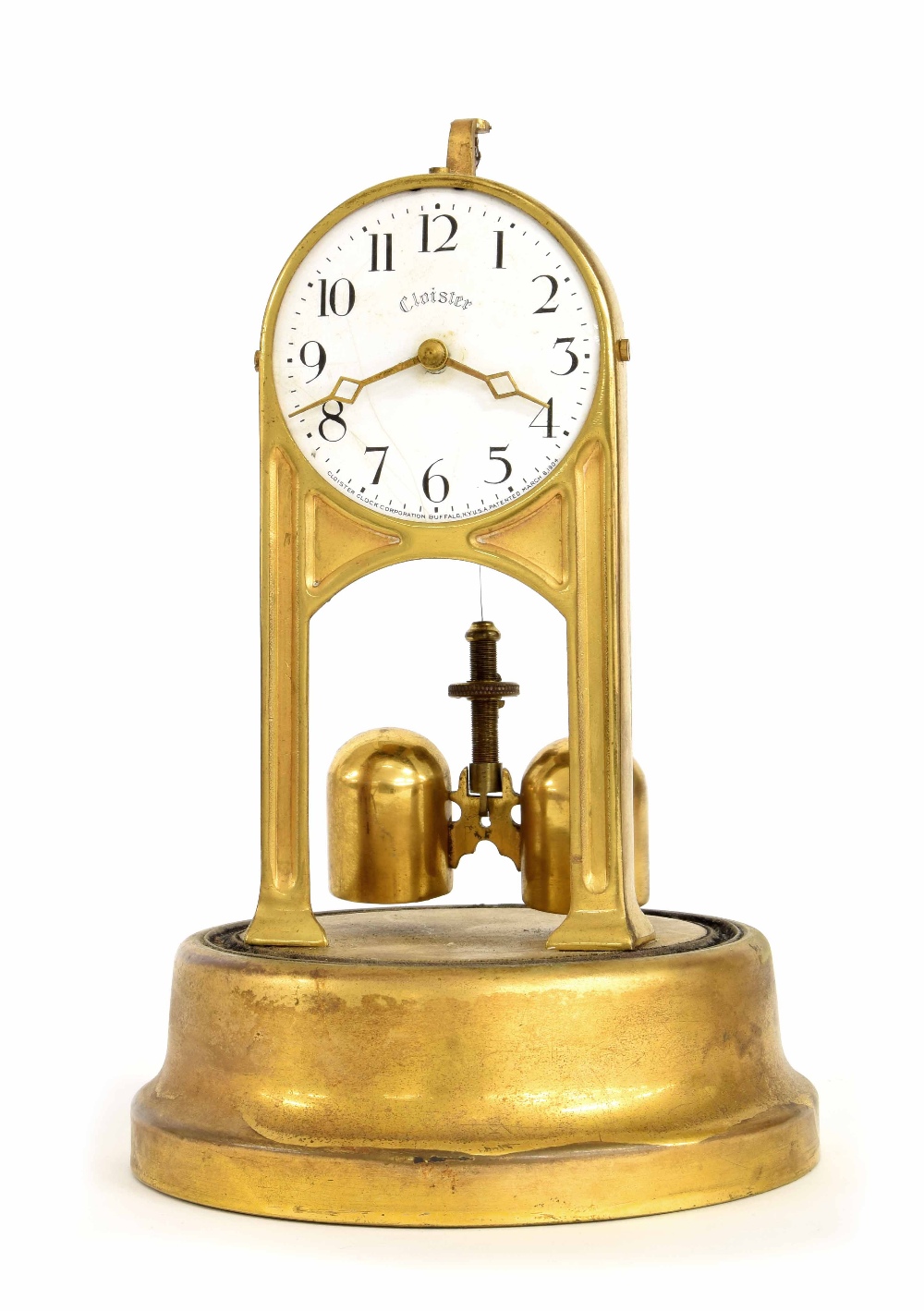 Rare American Tiffany Never Wind "Cloister" electric clock with torsion pendulum, circa 1915, with