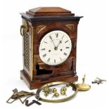 Good English rosewood double fusee bracket clock in need of rebuilding, the 6" white dial signed