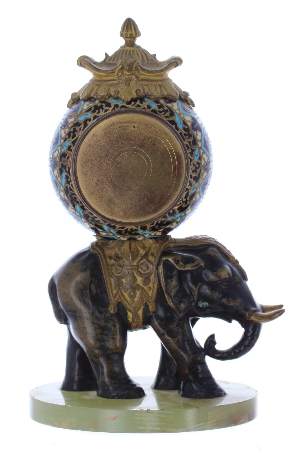 French small novelty bronze and champlevé elephant mantel timepiece with platform escapement, the - Image 2 of 4