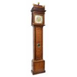 Fine marquetry month going longcase clock with five pillar movement and alarm, the 12" square