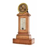 French satinwood two train drumhead mantel clock/thermometer
