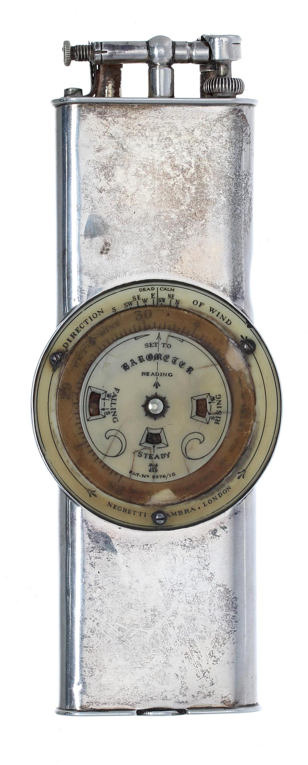 Extremely rare silver cased Dunhill lighter with barometer (2" diameter), the case hallmarked for