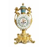 Good ormolu mounted 'jewelled' porcelain mantel clock, French, circa 1880, the bell striking S.
