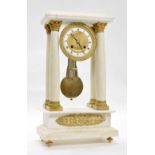 French white marble and ormolu mounted portico two train mantel clock, the movement with outside