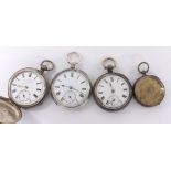 Two silver cylinder engine turned pocket watches (one at fault); together with a silver cylinder