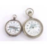 Silver (0.935) cylinder engine turned pocket watch, unsigned movement, the painted dial depicting