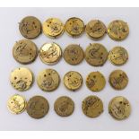 Twenty fusee lever pocket watch movements, some with dials