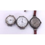 Three silver (0.925) wire-lug wristwatches for repair (3)