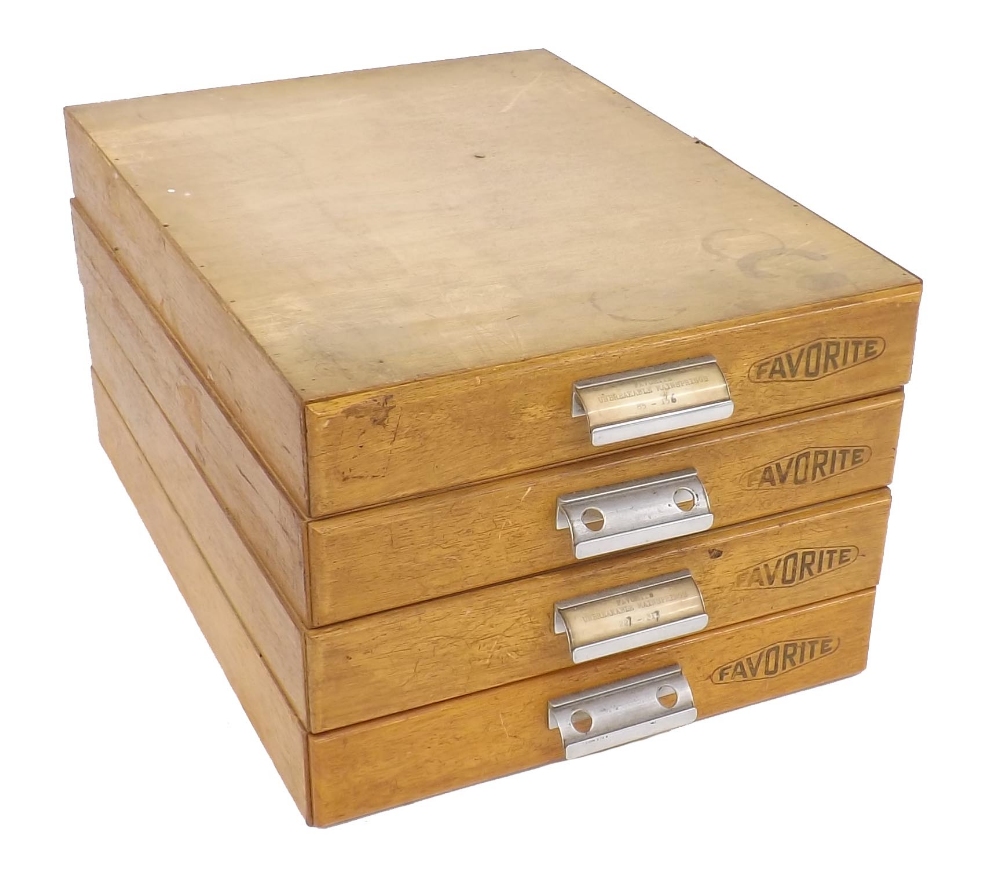 Four Favorite wooden drawers containing a quantity of watch mainsprings to include nos. 85-742 ( - Image 2 of 3