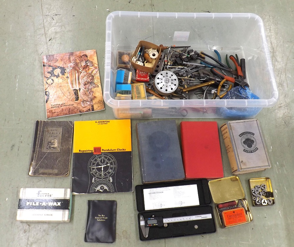 Quantity of various tools from a watchmaker's workshop; together with related books to include '