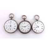 Three cylinder engine turned fob watches (3) (two at fault)