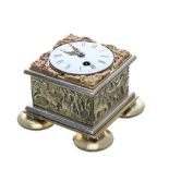 Interesting miniature brass fusee table clock signed William Fidgett, London, with 1.5" white