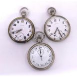Two British Military Army issue nickel cased pocket watches for repair, each with Military