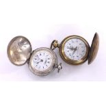 Turkish market - Gilt metal lever hunter pocket watch for repair, 50mm; together with a silver (0.