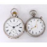 Silver (0.935) alarm lever engine turned pocket watch, the movement with compensated balance,