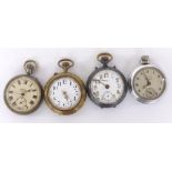 Gunmetal alarm travel pocket watch (at fault); together with a Services Army nickel cased lever