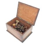 Twelve various crank handle winding keys, within a rectangular wooden box (12)