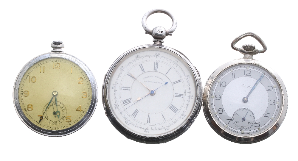 Silver Centre Seconds Chronograph lever pocket watch, London 1881, three quarter plate movement