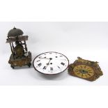 Swiss three train clock movement with 11" convex white enamel dial; also an old Dutch wall clock
