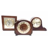 Garrard Art Deco oak three train striking mantel clock, with a square 6" silvered dial, 9" high (