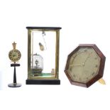 Novelty reproduction automaton bird in a cage clock, with two other birds, within a four glass case,