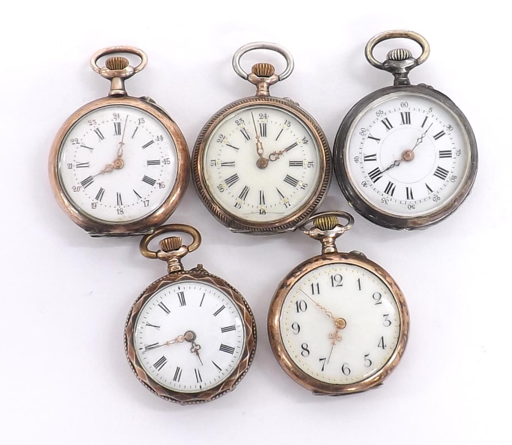 Five Continental cylinder engine turned fob watches (5)