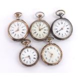 Five Continental cylinder engine turned fob watches (5)