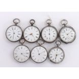 Seven silver cylinder pocket watches (7)