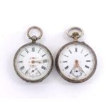 Two Continental silver (0.800) cylinder fob watches (2)