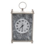 Vega 8 day mantel clock, with sweep centre seconds, within a grey marble and stainless steel case,
