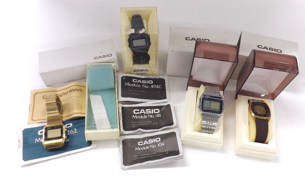 Four Casio gentlemen's wristwatches to include a Casio Melody Alarm Chronograph, ref. AX-210 (