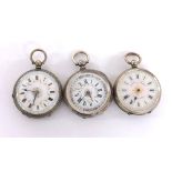 Three silver cylinder engraved fob watches (3)