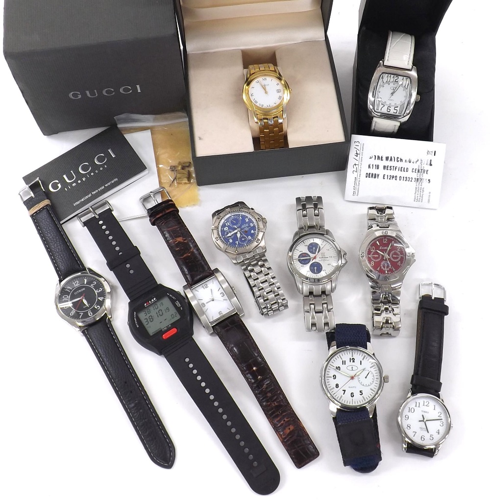 Collection of various gentlemen's wristwatches to include a Gucci 5400M gold plated gentleman's