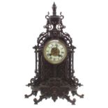 French bronzed ornate two train mantel clock, the movement back plate stamped H & F, Paris no. 1762,