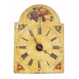 Black Forest shield wall clock, the 10" arched dial painted with flowers and the movement striking