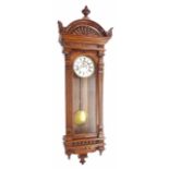 Good walnut double weight Vienna regulator wall clock, the 7" white chapter ring enclosing a