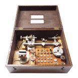 Good small watchmaker's 8mm/6mm star lathe, within a fitted oak hinged case, 13.25" wide overall