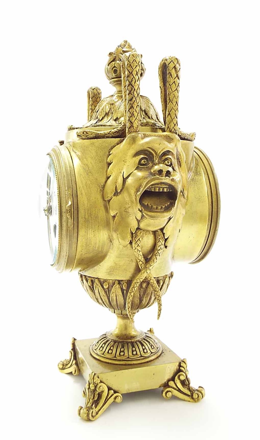 French novelty two train mantel clock in the form of a Classical urn, the 3" white dial signed - Image 2 of 4