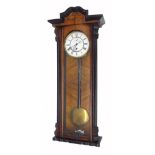 Walnut and ebonised single weight Vienna regulator wall clock, the 6.5" white dial with subsidiary