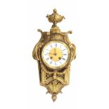 Small French brass cartel wall clock, the movement with platform escapement and outside countwheel