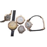 Three 9ct ladies wristwatches to include a foliate engraved wire-lug wristwatch (converted from a